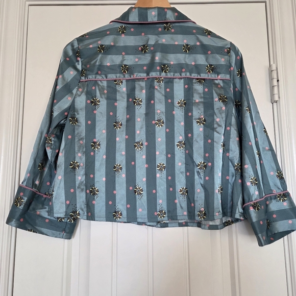 Free People Intimately Pajama Party Sleep Satin PJ Top in Hazy Blue Size Small - Picture 6 of 14
